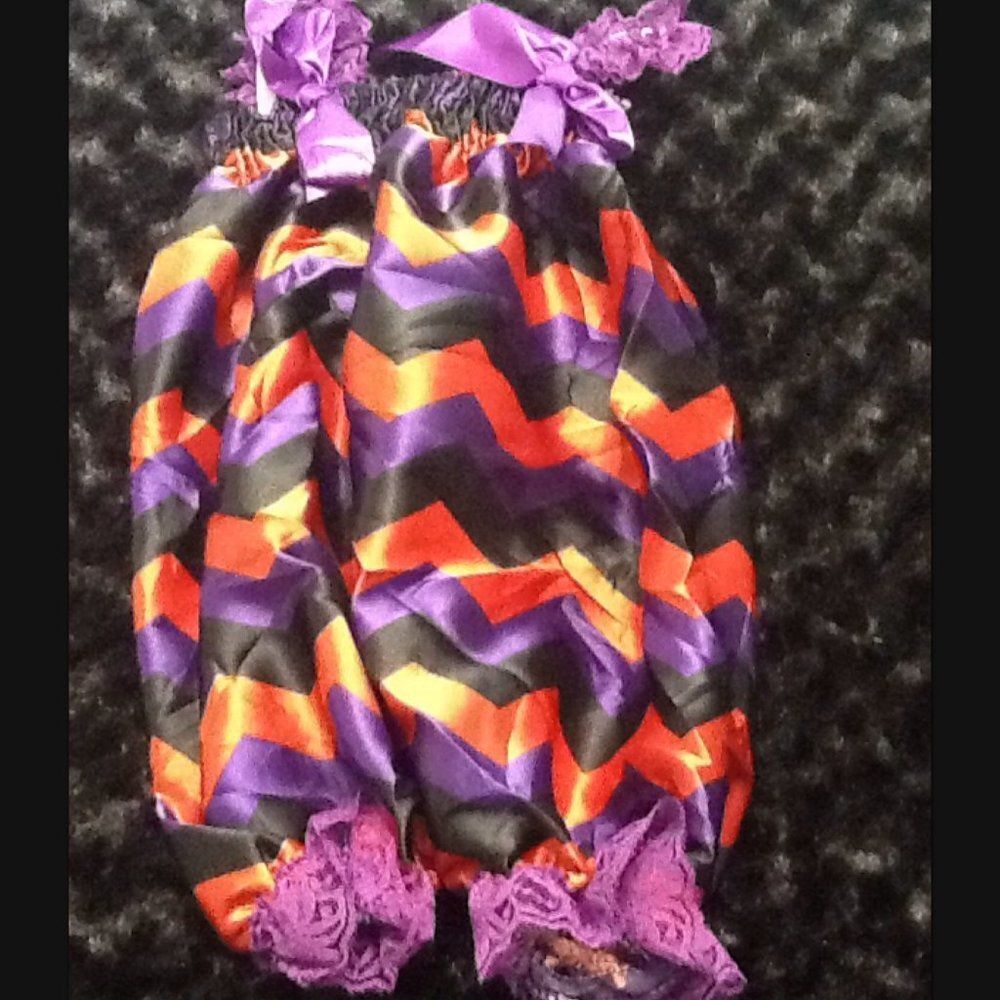 Purple, Black & Orange Chevron Bubble Satin Romper 62RDHC Small 3M-12M New